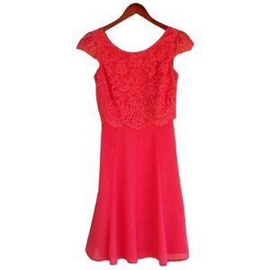 Review Dress Vintage Inspired Lace Cap Sleeve Sheer‎ Skater Skirt Coral Sz 6